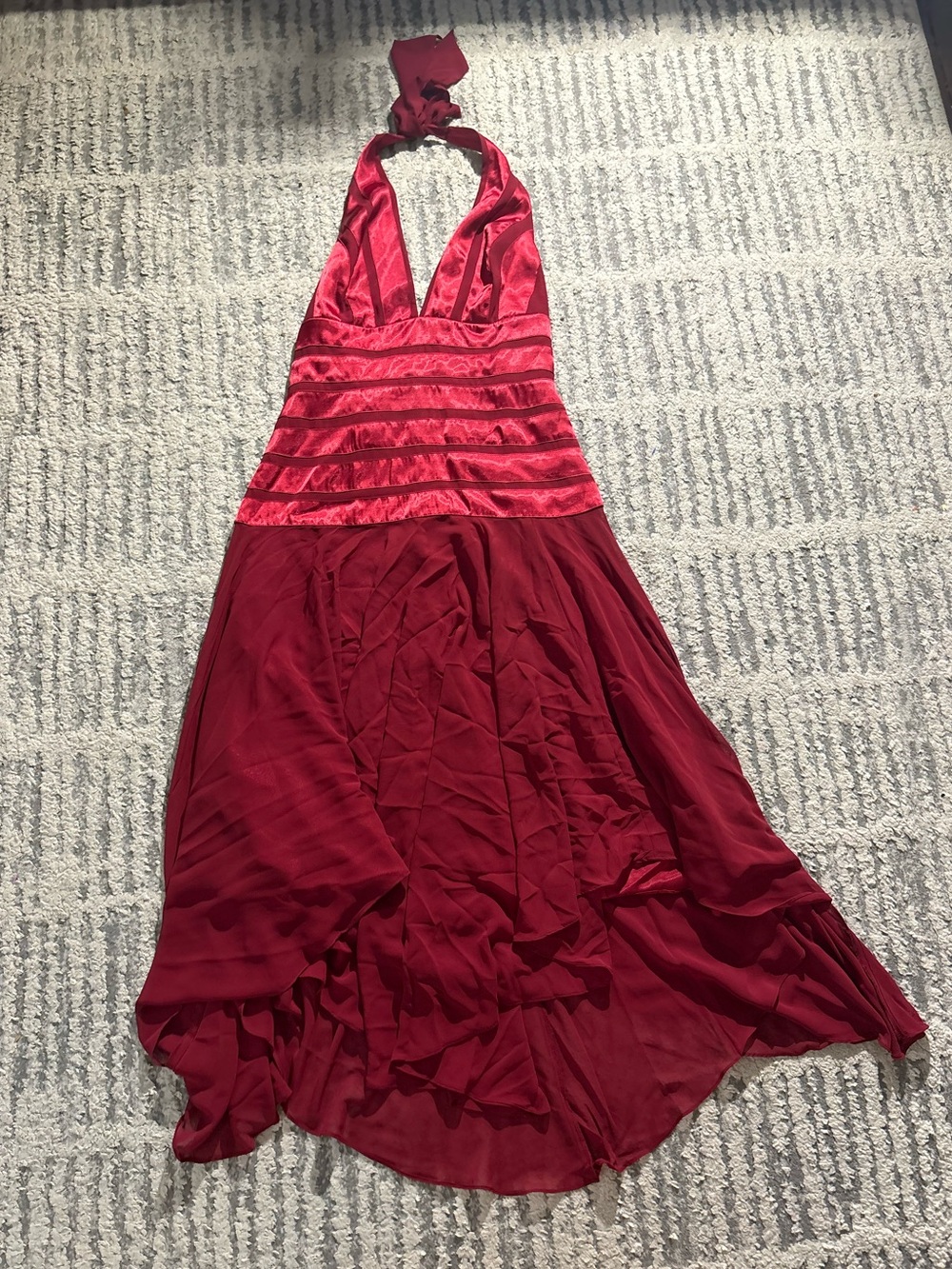 Vintage IN Studio red satin flowy halter neck dress size 6